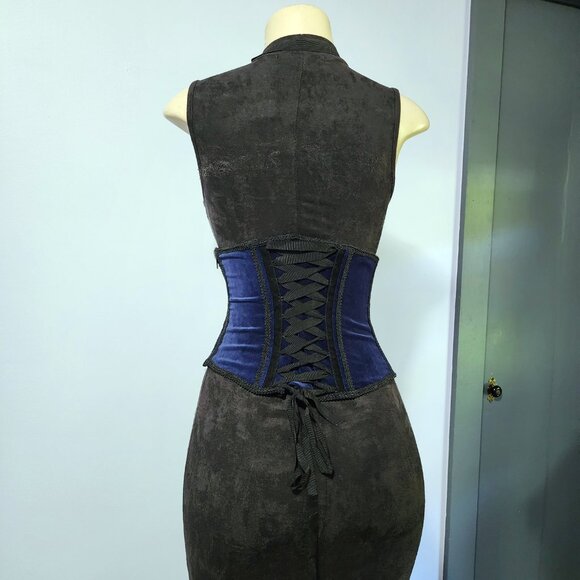 Rare Lip Service Blacklist Dark Blue And Black Accented Button Victorian Corset - Picture 5 of 8
